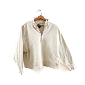 AYR Womens Quarter Zip Sweatshirt Cream Cotton‎ Fleece Pullover Bone XL